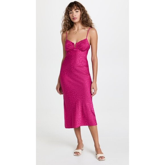 Wayf Dresses & Skirts - WAYF Slip Dress Elvira Midi Pink Leopard Print Sleeveless